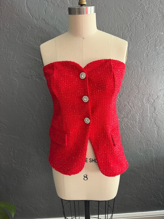 Maeve Tops - Maeve Red Beaded Strapless Sweetheart Top